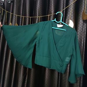 V-neck Flared Sleeves Crop Top