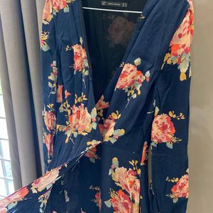 Zara Floral Midi Wrap Dress