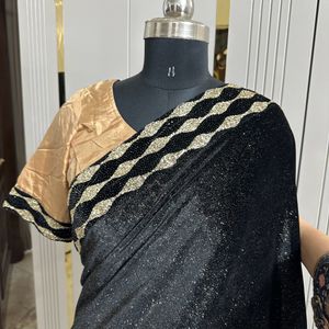 Black Shimmer And Gold Georgette Saree