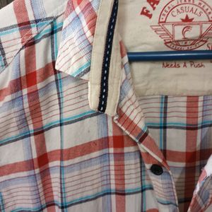 White Full Shirt With Red And Blue Checks Size