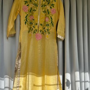 Yellow Hand Work Design Kurti