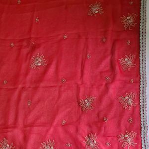 Red Odhni/Chunni/Dupatta with silver work