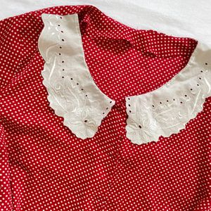 Coquette Core Red Polka Peter Pan Collar Top