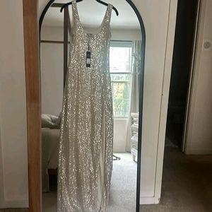 Fashion Nova Tall Family Affair Silver Sequin Gown