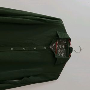 DARK GREEN FORMAL SHIRT WITH NET MATERIAL