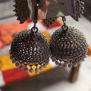 Silver Oxidised Jhumka Earrings.