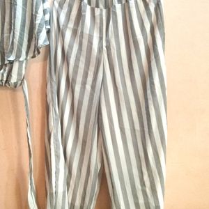 Grey And White Vertical Stripes 2 Piece Co Ord Set