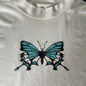 White Butterfly Crop Top