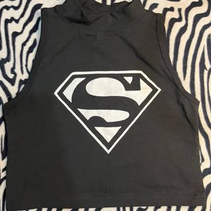 SuperMan Fitted Black Size S Crop Top