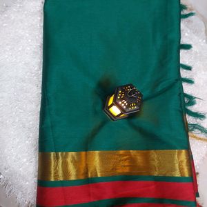 Green Saree And Red Deginer Blouse