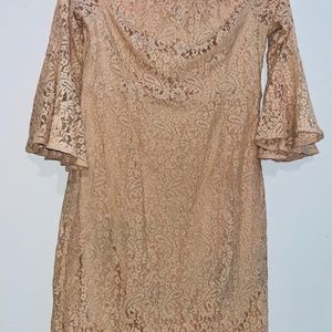 Beige Bodycon Lace Dress From Code