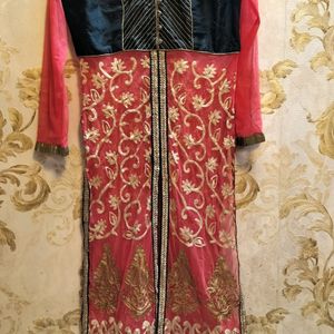 Designer Front Slit Suit With Sharara Pant And Dupatta And Inner.Size 34.