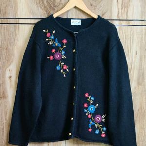 Black Embroidery Design Cardigan Size-46