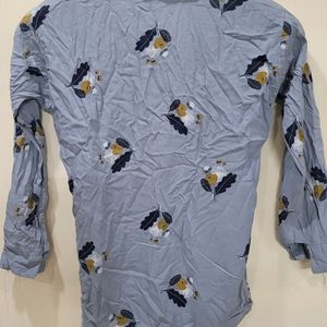 Grey blue Rayon Floral Shirt