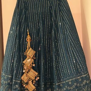 Teal Blue Lehenga With Beautiful Lace Work