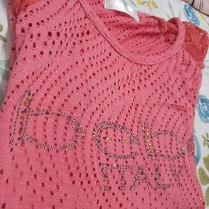 Net Sleeves Coral Colour Top