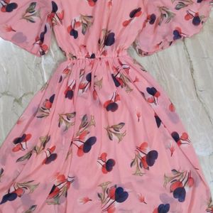 Cinched Waist Floral Crepe Midi Dress