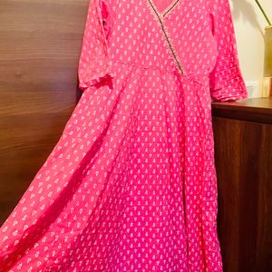 Pink Angarakha Neck Style A Line Kurta