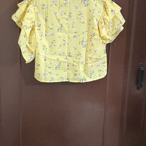 Yellow Floral Top With Layered Sleeves