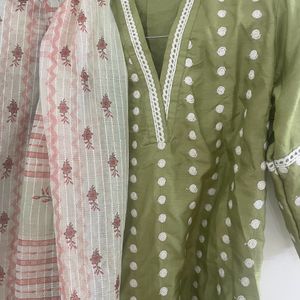 Green Embroidered Silk Blend Kurta Plazzo& Dupatta