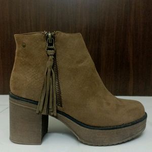 Brown Chunky Heel Platform Boots