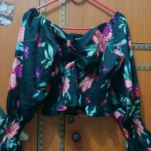 Black Colour Top With Colourful Flower Print