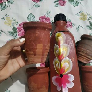 Mitti Water Bottle And 4 Glasses