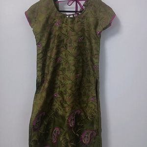 Olive Kurta For Women (Stitched)