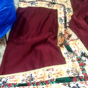 Maroon And Multi Colour Combined Unused Saree