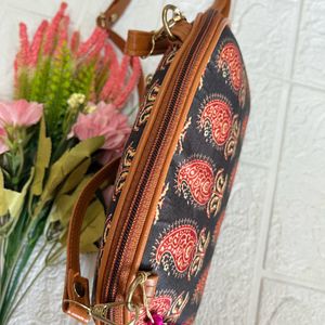 Black ethnic printed sling bag