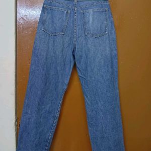 High Waist Blue Straight Fit Jeans