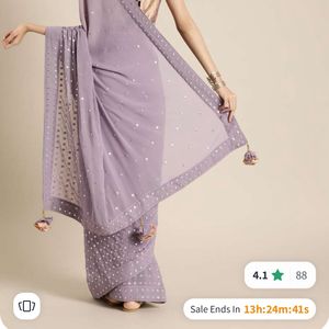 Inddus Brand Mauve Embellished Saree With Blouse