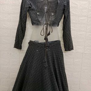 Thread Work Grey Lehengacholi Set