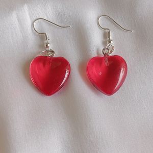 Red Heart Earrings, Kpop And Retro Design