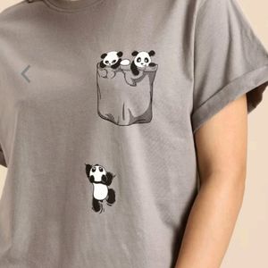 Grey Climbing Pocket Panda Printed T-shirt