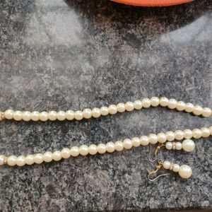 Pearl Necklace And Earrings Set