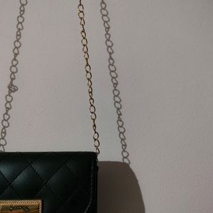 Black Sling Bag With Golden Chain