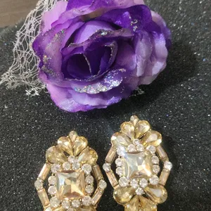 Golden Korean Glass Stone Earring