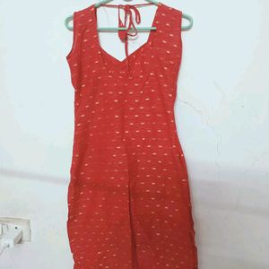 Red Deep Back Neck Kurti