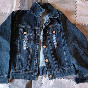 Ripped Denim Jacket Size Small Thick Little Bit