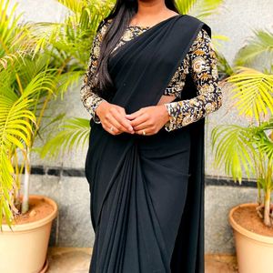 Black Saree With Full Sleevs Blouse