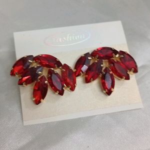 Korean Glassstone Statement Leaf Shaped Earrings