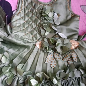 Olive Green Colour Frock For 6-12 Months Girl