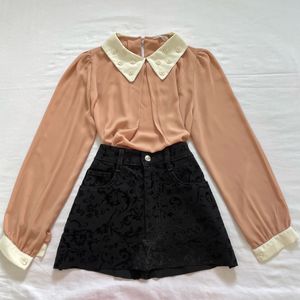 Korean Imported Pearl Peter Pan Collar Blouse Top