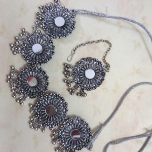 Oxidized Necklace With Tikka