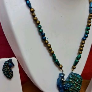 Handmade Peacock Gold Terracotta Jewell Set