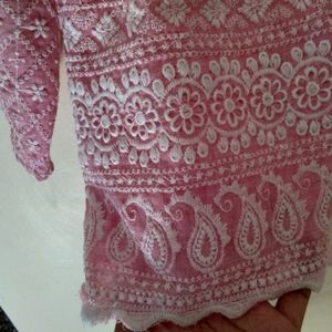 Embroidery pink Short Kurte Type Top