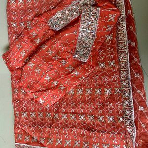 ❤🌸Beautiful Embroidered Coral Saree🎉