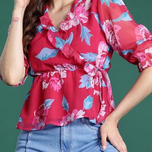 Dressberry Pink Flower Print Cute Top