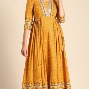 Yellow Anarkali Kurta With Trousers Set For Beauty